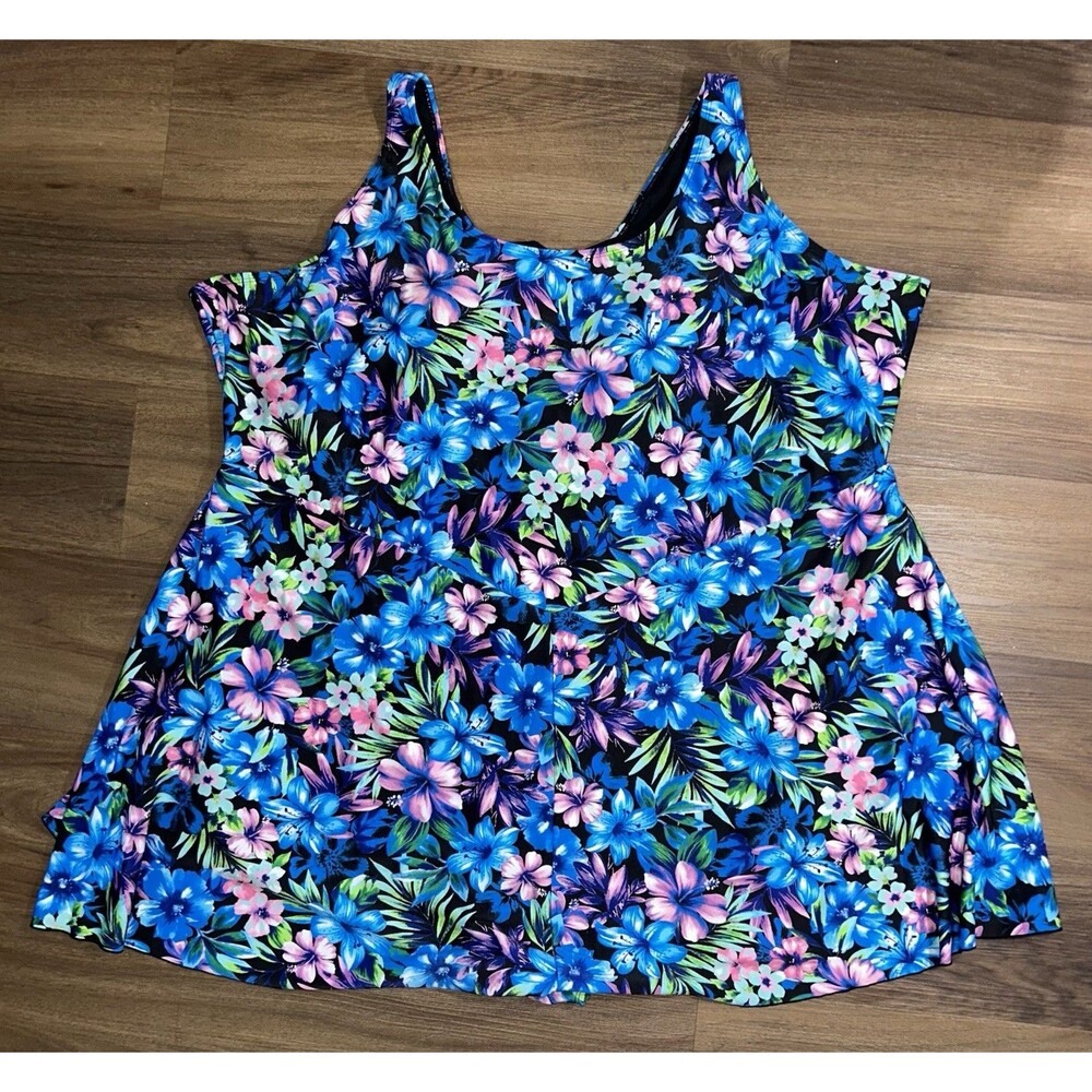 Aquamore 7X Swimdress Swimsuit Plus Size 42W/44W Floral Blue Chlorine Resistant